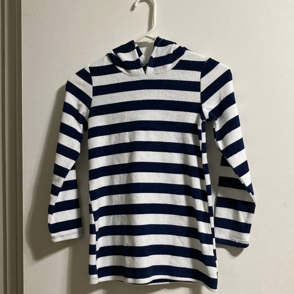 LANDS END Navy and White Striped Kids Hoodie NEW Unisex Size Small 6-7